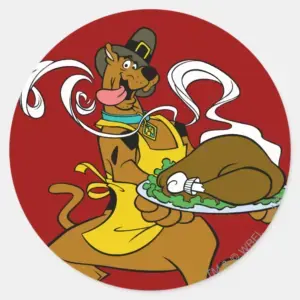 Pilgrim Scooby Doo With Turkey Classic Round Sticker