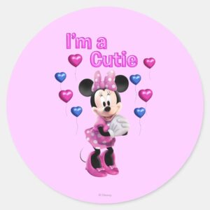 Pink Minnie Cutie With Hearts Classic Round Sticker