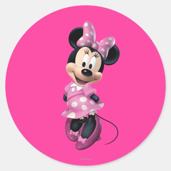 Pink_Minnie___Hands_Behind_Back_Classic_Round_Sticker_1 Pink Minnie Hands Behind Back Classic Round Sticker
