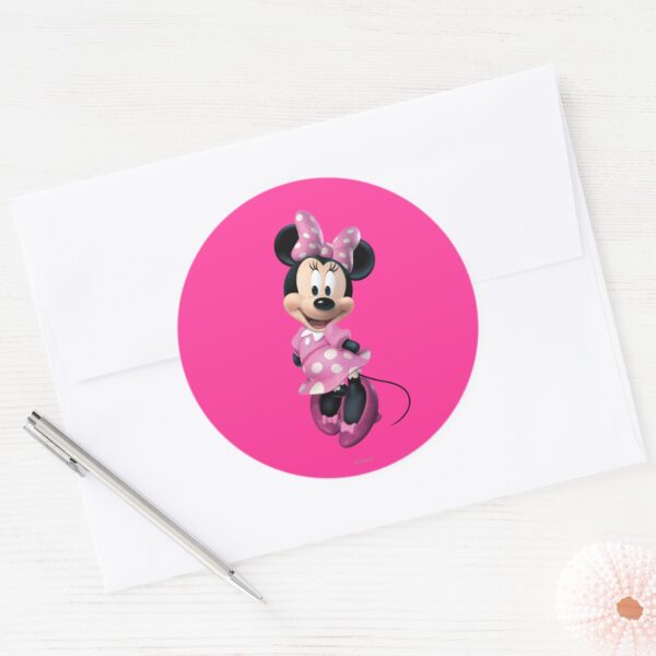 Pink_Minnie___Hands_Behind_Back_Classic_Round_Sticker_3 Pink Minnie Hands Behind Back Classic Round Sticker