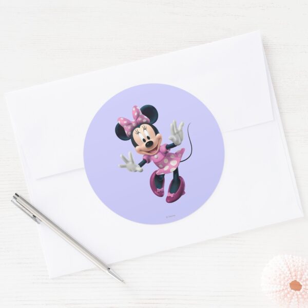 Pink_Minnie___Hands_Out_Classic_Round_Sticker_3 Pink Minnie Hands Out Classic Round Sticker