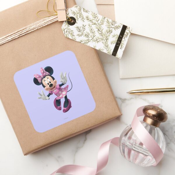 Pink_Minnie___Hands_Out_Square_Sticker_5 Pink Minnie Hands Out Square Sticker