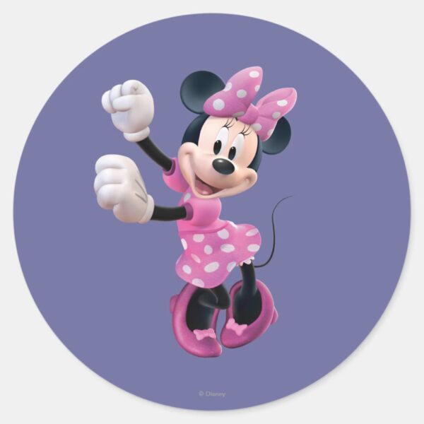 Pink_Minnie___Hands_Up_and_Dancing_Classic_Round_Sticker_1 Pink Minnie Hands Up And Dancing Classic Round Sticker
