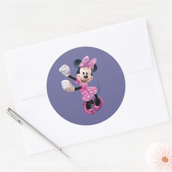 Pink_Minnie___Hands_Up_and_Dancing_Classic_Round_Sticker_3 Pink Minnie Hands Up And Dancing Classic Round Sticker