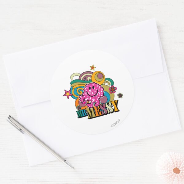 Pink_Mr._Messy___Colorful_Swirls_&_Stars_Classic_Round_Sticker_3 Pink Mr. Messy Colorful Swirls Stars Classic Round Sticker