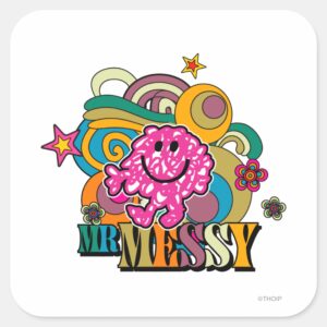 Pink Mr. Messy Colorful Swirls Stars Square Sticker