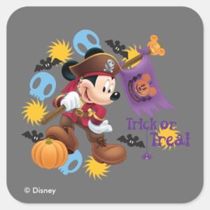 Pirate Mickey Mouse Trick Or Treat Square Sticker