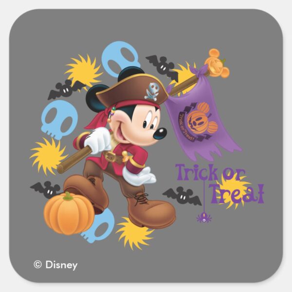 Pirate_Mickey_Mouse___Trick_or_Treat_Square_Sticker_1 Pirate Mickey Mouse Trick Or Treat Square Sticker