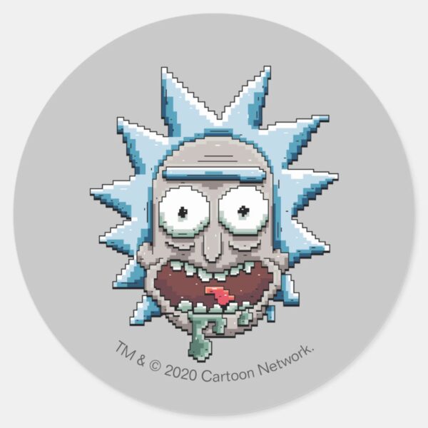 Pixelverse_Rick_Drooling_Head_Classic_Round_Sticker_1 Pixelverse Rick Drooling Head Classic Round Sticker