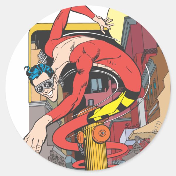 Plastic_Man_Shape-Shifts_in_the_City_Classic_Round_Sticker_1 Plastic Man Shape Shifts In The City Classic Round Sticker