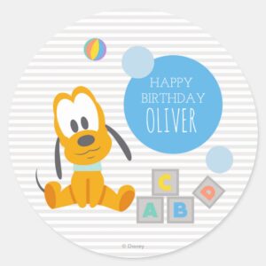 Pluto First Birthday Classic Round Sticker