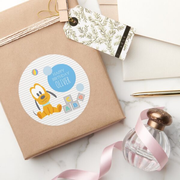 Pluto___First_Birthday_Classic_Round_Sticker_5 Pluto First Birthday Classic Round Sticker