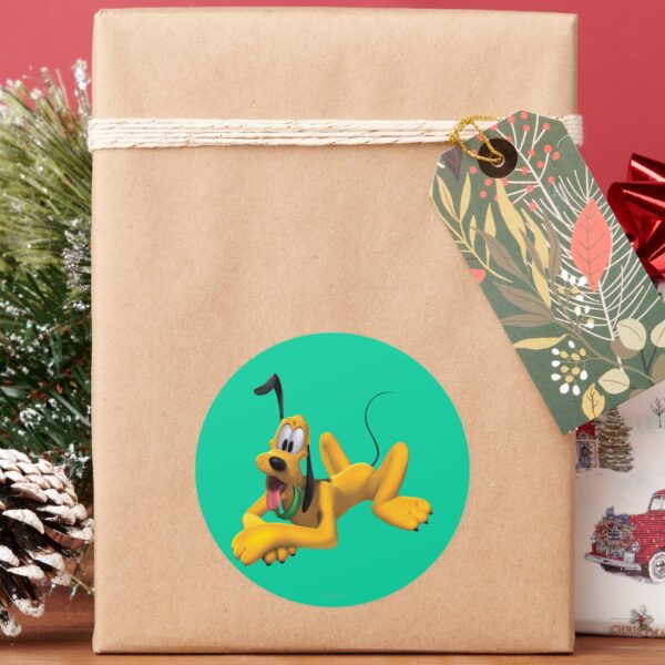 Pluto___Laying_with_Ear_Up_Classic_Round_Sticker_5 Pluto Laying With Ear Up Classic Round Sticker