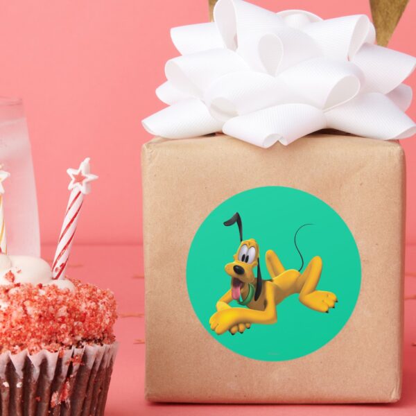 Pluto___Laying_with_Ear_Up_Classic_Round_Sticker_6 Pluto Laying With Ear Up Classic Round Sticker