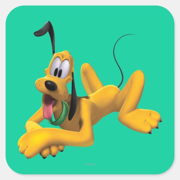 Pluto___Laying_with_Ear_Up_Square_Sticker_1 Pluto Laying With Ear Up Square Sticker