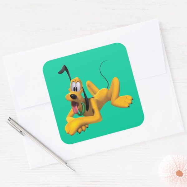 Pluto___Laying_with_Ear_Up_Square_Sticker_3 Pluto Laying With Ear Up Square Sticker