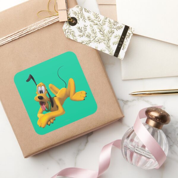 Pluto___Laying_with_Ear_Up_Square_Sticker_5 Pluto Laying With Ear Up Square Sticker