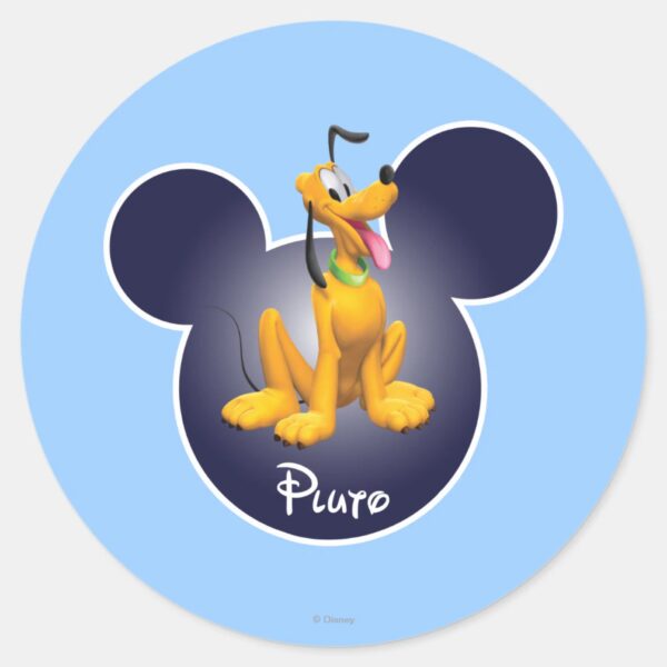 Pluto___Mickey_Head_Icon_Classic_Round_Sticker_1 Pluto Mickey Head Icon Classic Round Sticker