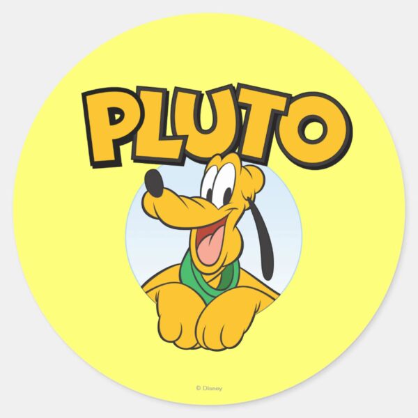 Pluto___Pup_with_Name_Classic_Round_Sticker_1 Pluto Pup With Name Classic Round Sticker