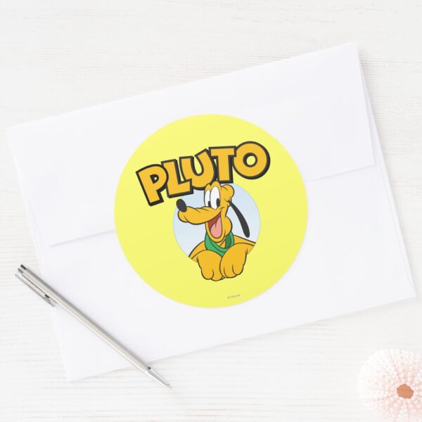 Pluto___Pup_with_Name_Classic_Round_Sticker_3 Pluto Pup With Name Classic Round Sticker
