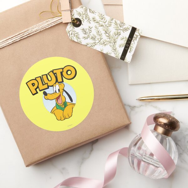 Pluto___Pup_with_Name_Classic_Round_Sticker_5 Pluto Pup With Name Classic Round Sticker