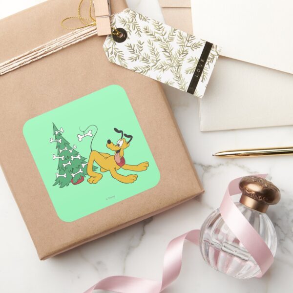 Pluto_at_Christmas_Square_Sticker_5 Pluto At Christmas Square Sticker