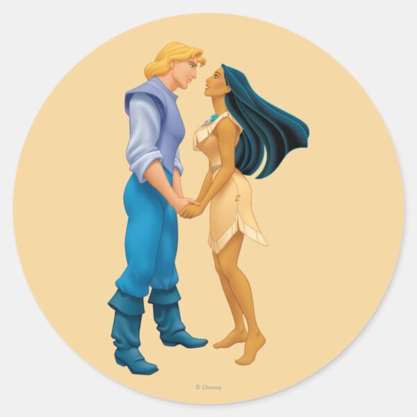 Pocahontas_and_John_Smith_Holding_Hands_Classic_Round_Sticker_1 Pocahontas And John Smith Holding Hands Classic Round Sticker