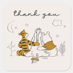 Pooh Eeyore Tigger Moon Stars Baby Shower Square Sticker
