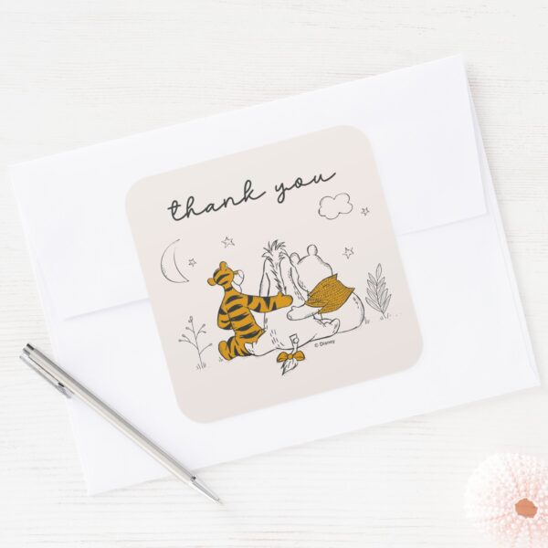 Pooh,_Eeyore_&_Tigger___Moon_&_Stars_Baby_Shower_Square_Sticker_4 Pooh Eeyore Tigger Moon Stars Baby Shower Square Sticker