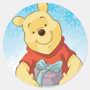 Pooh With Gift Classic Round Sticker