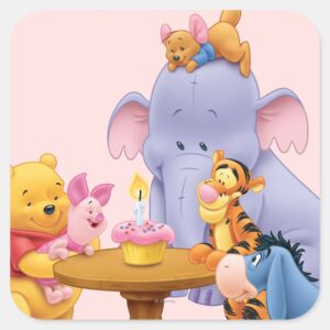 Pooh_&_Friends_Birthday_Square_Sticker_1 Pooh Friends Birthday Square Sticker