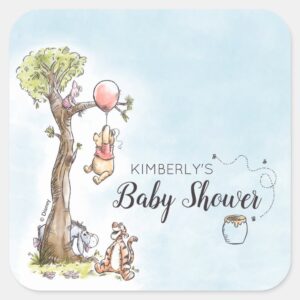 Pooh Friends Watercolor Baby Shower Square Sticker