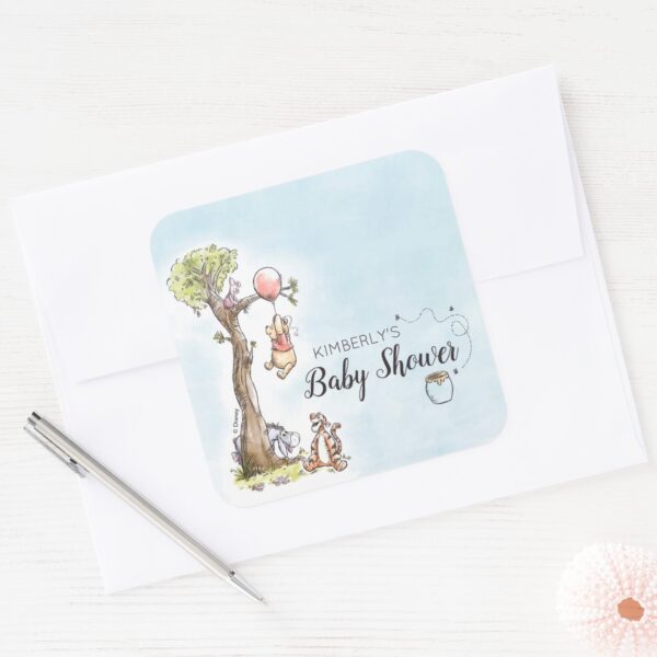 Pooh_&_Friends_Watercolor___Baby_Shower_Square_Sticker_5 Pooh Friends Watercolor Baby Shower Square Sticker