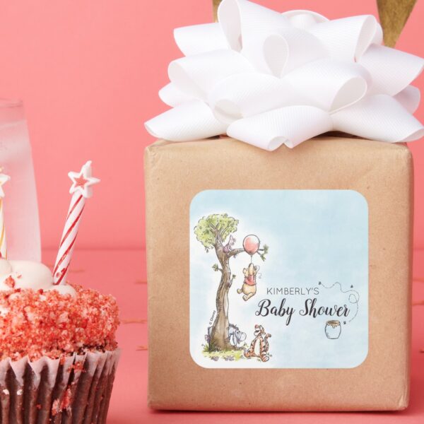 Pooh_&_Friends_Watercolor___Baby_Shower_Square_Sticker_9 Pooh Friends Watercolor Baby Shower Square Sticker