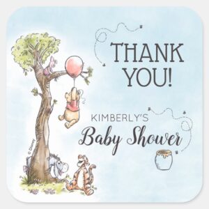 Pooh Friends Watercolor Baby Shower Thank You Square Sticker