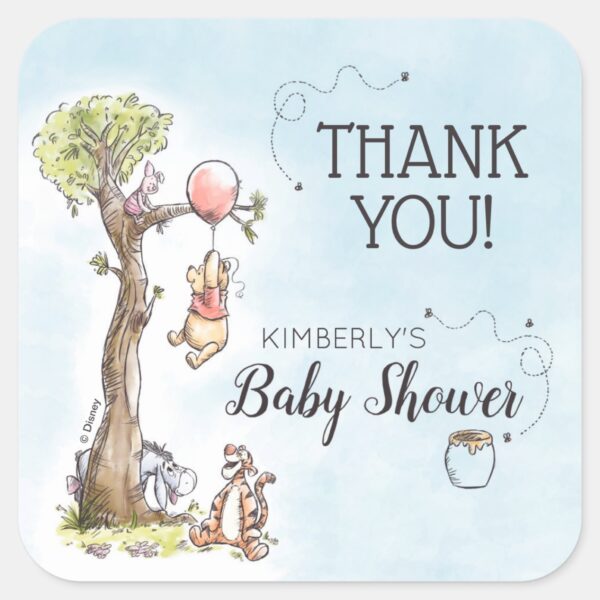 Pooh_&_Friends_Watercolor___Baby_Shower_Thank_You_Square_Sticker_3 Pooh Friends Watercolor Baby Shower Thank You Square Sticker