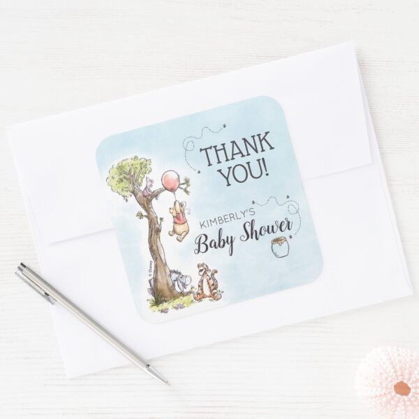Pooh_&_Friends_Watercolor___Baby_Shower_Thank_You_Square_Sticker_5 Pooh Friends Watercolor Baby Shower Thank You Square Sticker
