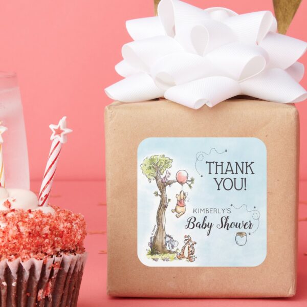 Pooh_&_Friends_Watercolor___Baby_Shower_Thank_You_Square_Sticker_9 Pooh Friends Watercolor Baby Shower Thank You Square Sticker