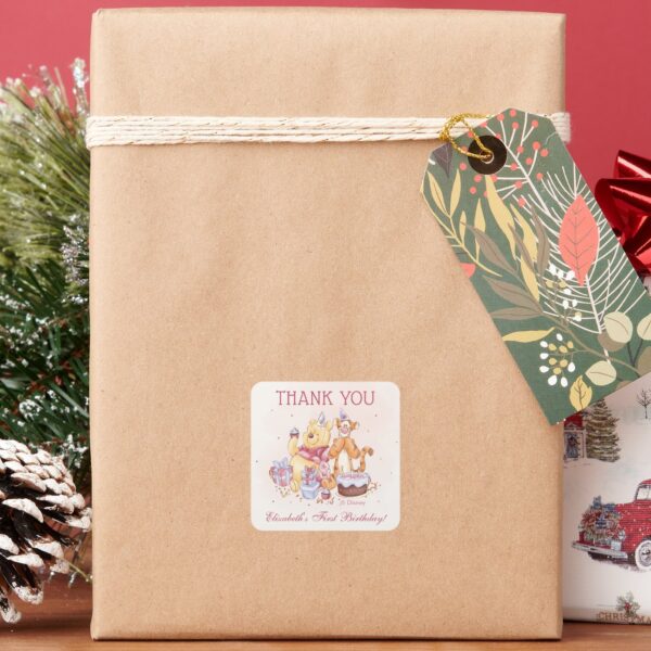 Pooh_&_Friends_Watercolor___Birthday_Thank_You_Square_Sticker_6 Pooh Friends Watercolor Birthday Thank You Square Sticker