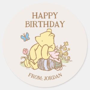 Pooh_&_Friends_Watercolor___Happy_Birthday_Classic_Classic_Round_Sticker_1 Pooh Friends Watercolor Happy Birthday Classic Classic Round Sticker
