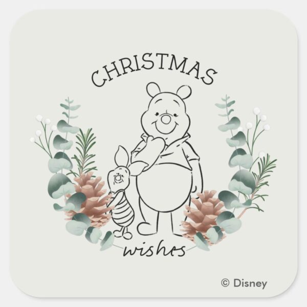 Pooh_&_Piglet___Christmas_Wishes_Wreath_Square_Sticker_1 Pooh Piglet Christmas Wishes Wreath Square Sticker