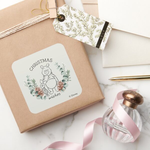 Pooh_&_Piglet___Christmas_Wishes_Wreath_Square_Sticker_5 Pooh Piglet Christmas Wishes Wreath Square Sticker