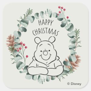 Pooh Happy Christmas Wreath Square Sticker