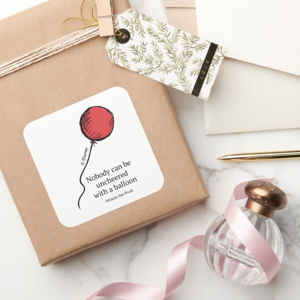 Pooh___Nobody_Can_be_Uncheered_with_a_Balloon_Square_Sticker_5 Pooh Nobody Can Be Uncheered With A Balloon Square Sticker