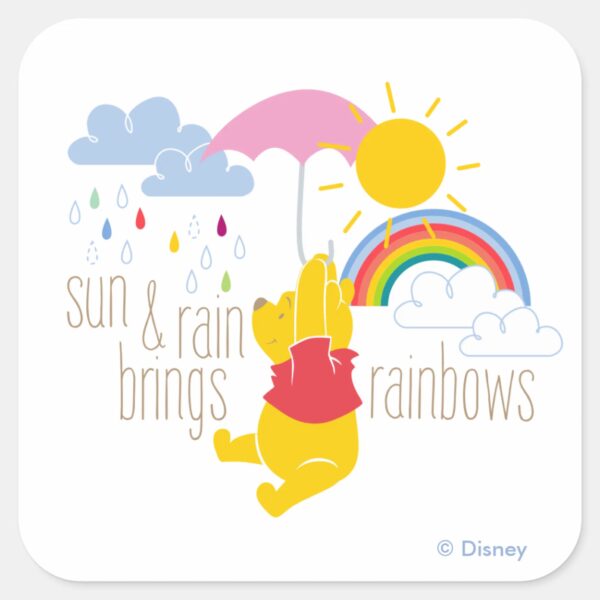 Pooh___Sun_&_Rain_Brings_Rainbows_Quote_Square_Sticker_1 Pooh Sun Rain Brings Rainbows Quote Square Sticker