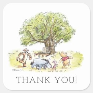 Pooh And Pals Watercolor First Birthday Thank You Square Sticker