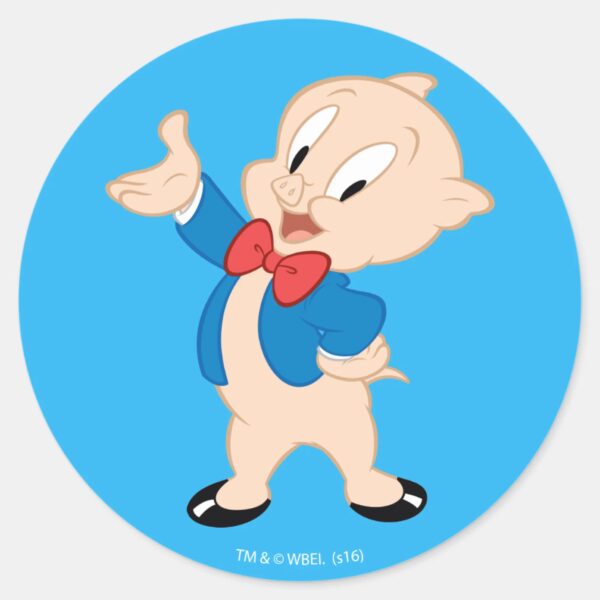 Porky_Pig___Classic_Pose_Classic_Round_Sticker_1 Porky Pig Classic Pose Classic Round Sticker