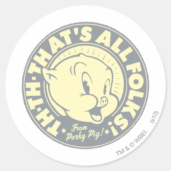 Porky_TH-TH-THAT'S_ALL_FOLKS!_Classic_Round_Sticker_1 Porky TH TH THATS ALL FOLKS Classic Round Sticker