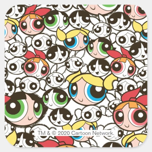 Powerpuff_Girls_Face_Pattern_Square_Sticker_1 Powerpuff Girls Face Pattern Square Sticker