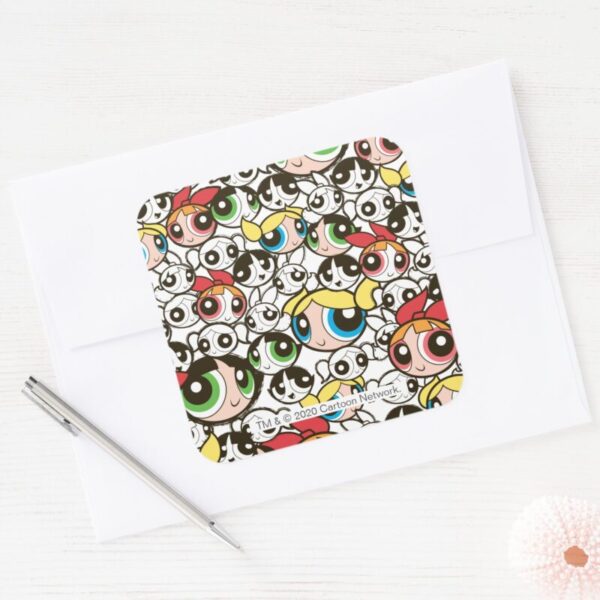 Powerpuff_Girls_Face_Pattern_Square_Sticker_3 Powerpuff Girls Face Pattern Square Sticker